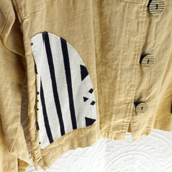 My Tribe 100% Linen Tribal Print Ethnic Look Jacket Unique Buttons Sz-S (T-386) - Picture 4 of 9